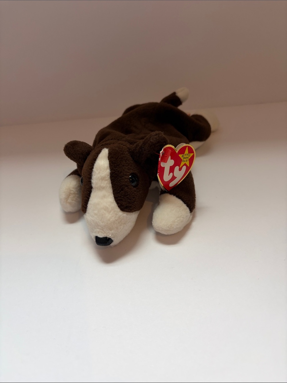 Ty Brown and White Plush Dog with Heart Tag